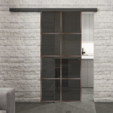 Glasschiebetür BLACK-LINE Loft Rosteisen Genietet 06 Auf Grauglas