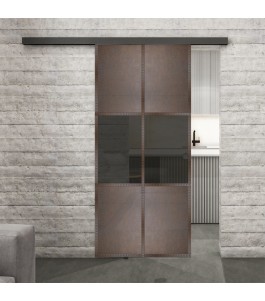 Glasschiebetür BLACK-LINE Loft Rosteisen Genietet 30 Auf Grauglas