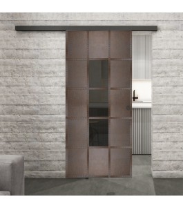 Glasschiebetür BLACK-LINE Loft Rosteisen Genietet 34 Auf Grauglas