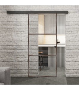 Glasschiebetür BLACK-LINE Loft Rosteisen Genietet 03 Auf Klarglas