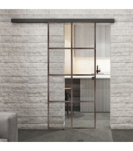 Glasschiebetür BLACK-LINE Loft Rosteisen Genietet 06 Auf Klarglas
