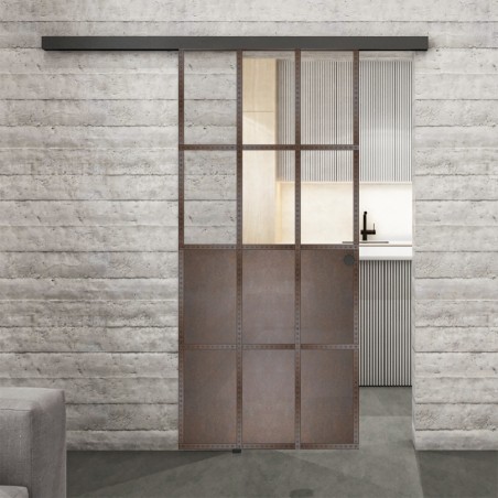Glasschiebetür BLACK-LINE Loft Rosteisen Genietet 22 Auf Klarglas