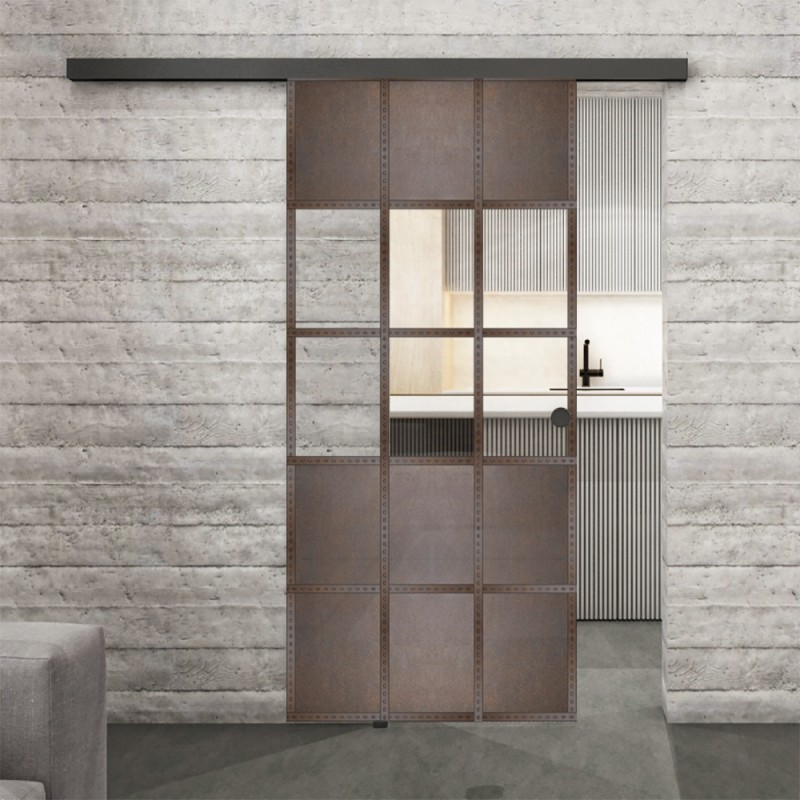 Glasschiebetür BLACK-LINE Loft Rosteisen Genietet 31 Auf Klarglas Glasschiebetür BLACK-LINE Loft Rosteisen Genietet 31 Auf Klarglas