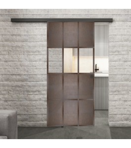Glasschiebetür BLACK-LINE Loft Rosteisen Genietet 32 Auf Klarglas