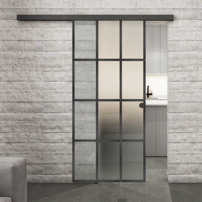 Glasschiebetür BLACK-LINE Loft Schwarzeisen Genietet 10 Blickdicht Glasschiebetür BLACK-LINE Loft Schwarzeisen Genietet 10 Blickdicht