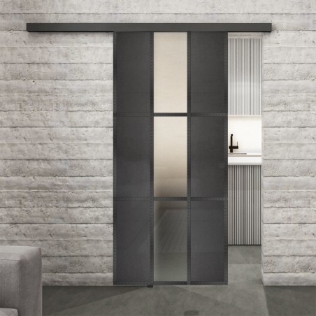 Glasschiebetür BLACK-LINE Loft Schwarzeisen Genietet 36 Blickdicht