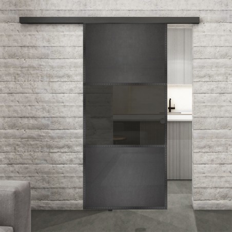 Glasschiebetür BLACK-LINE Loft Schwarzeisen Genietet 27 Auf Grauglas