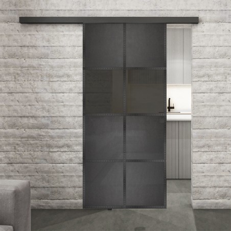 Glasschiebetür BLACK-LINE Loft Schwarzeisen Genietet 29 Auf Grauglas