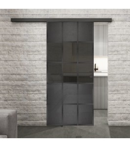 Glasschiebetür BLACK-LINE Loft Schwarzeisen Genietet 31 Auf Grauglas