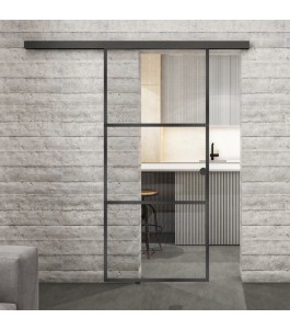 Glasschiebetür BLACK-LINE Loft Schwarzeisen Genietet 03 Auf Klarglas