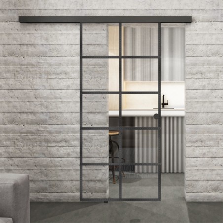 Glasschiebetür BLACK-LINE Loft Schwarzeisen Genietet 05 Auf Klarglas