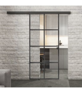 Glasschiebetür BLACK-LINE Loft Schwarzeisen Genietet 06 Auf Klarglas