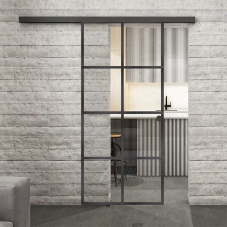 Glasschiebetür BLACK-LINE Loft Schwarzeisen Genietet 06 Auf Klarglas