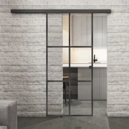 Glasschiebetür BLACK-LINE Loft Schwarzeisen Genietet 07 Auf Klarglas