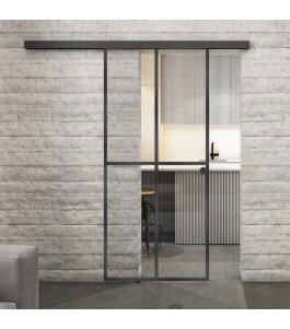 Glasschiebetür BLACK-LINE Loft Schwarzeisen Genietet 08 Auf Klarglas