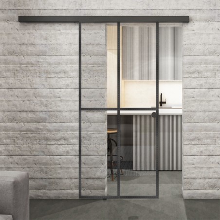 Glasschiebetür BLACK-LINE Loft Schwarzeisen Genietet 08 Auf Klarglas
