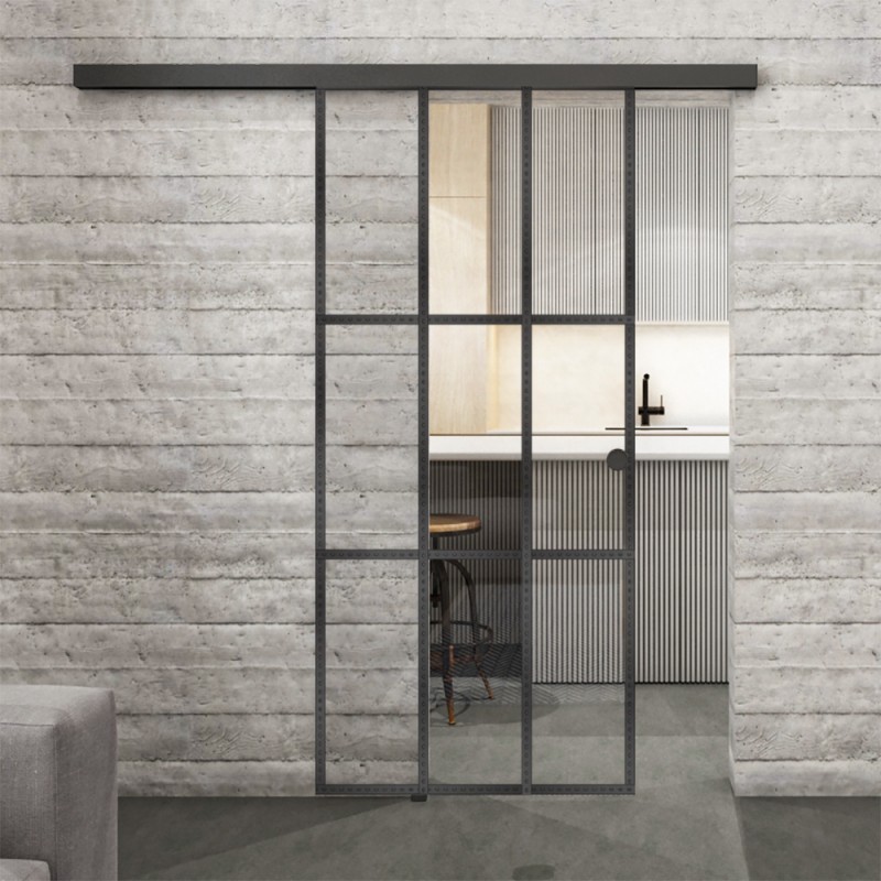 Glasschiebetür BLACK-LINE Loft Schwarzeisen Genietet 11 Auf Klarglas Glasschiebetür BLACK-LINE Loft Schwarzeisen Genietet 11 Auf Klarglas
