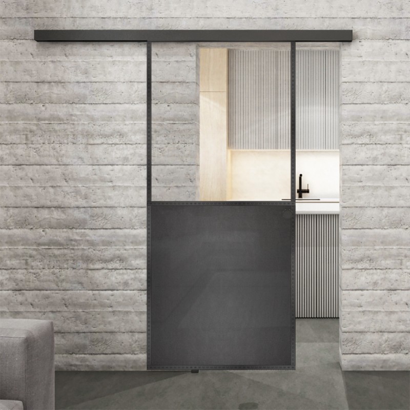 Glasschiebetür BLACK-LINE Loft Schwarzeisen Genietet 16 Auf Klarglas Glasschiebetür BLACK-LINE Loft Schwarzeisen Genietet 16 Auf Klarglas