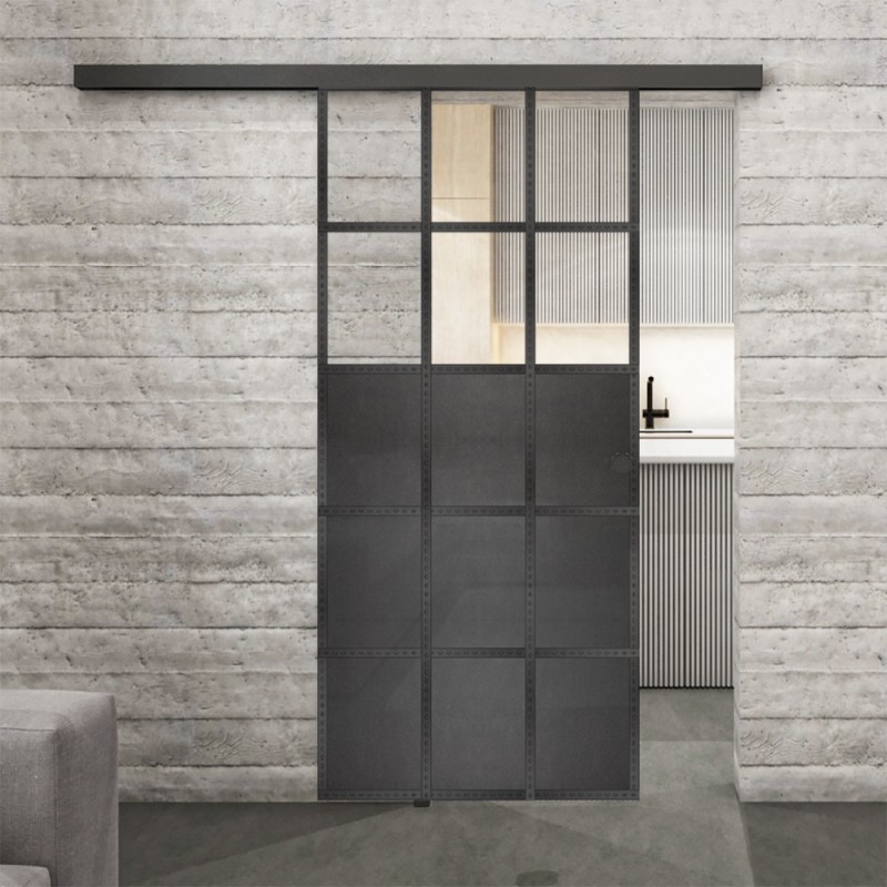 Glasschiebetür BLACK-LINE Loft Schwarzeisen Genietet 21 Auf Klarglas Glasschiebetür BLACK-LINE Loft Schwarzeisen Genietet 21 Auf Klarglas