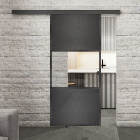 Glasschiebetür BLACK-LINE Loft Schwarzeisen Genietet 27 Auf Klarglas