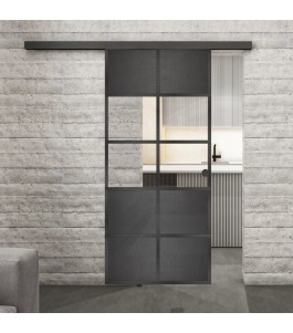 Glasschiebetür BLACK-LINE Loft Schwarzeisen Genietet 28 Auf Klarglas