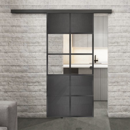 Glasschiebetür BLACK-LINE Loft Schwarzeisen Genietet 28 Auf Klarglas