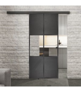 Glasschiebetür BLACK-LINE Loft Schwarzeisen Genietet 30 Auf Klarglas