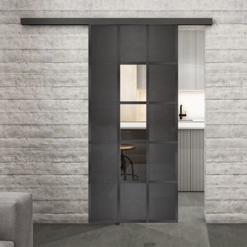 Glasschiebetür BLACK-LINE Loft Schwarzeisen Genietet 34 Auf Klarglas Glasschiebetür BLACK-LINE Loft Schwarzeisen Genietet 34 Auf Klarglas