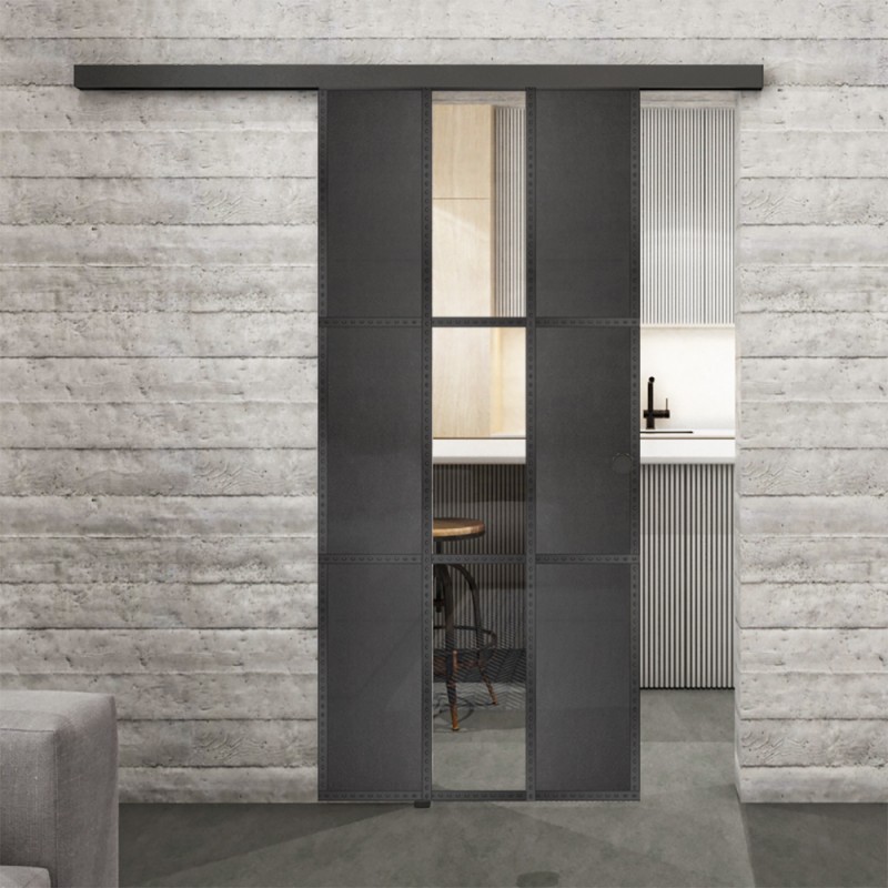 Glasschiebetür BLACK-LINE Loft Schwarzeisen Genietet 36 Auf Klarglas Glasschiebetür BLACK-LINE Loft Schwarzeisen Genietet 36 Auf Klarglas