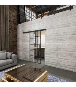 Glasschiebetür BLACK-LINE Loft Schwarzlack 19 Auf Klarglas