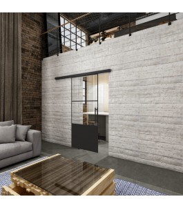Glasschiebetür BLACK-LINE Loft Schwarzlack 33 Auf Klarglas
