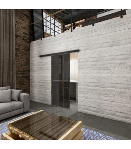 Glasschiebetür BLACK-LINE Loft Rosteisen Genietet 12 Auf Grauglas