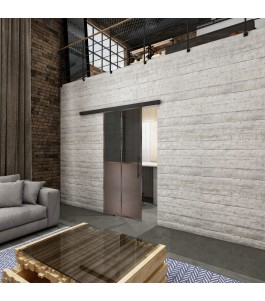 Glasschiebetür BLACK-LINE Loft Rosteisen Genietet 20 Auf Grauglas