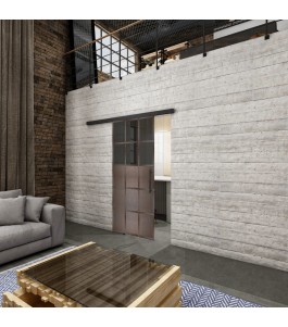 Glasschiebetür BLACK-LINE Loft Rosteisen Genietet 21 Auf Grauglas