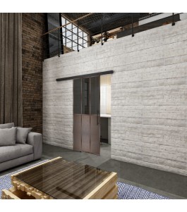 Glasschiebetür BLACK-LINE Loft Rosteisen Genietet 24 Auf Grauglas