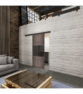 Glasschiebetür BLACK-LINE Loft Rosteisen Genietet 30 Auf Grauglas
