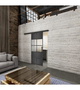 Glasschiebetür BLACK-LINE Loft Schwarzeisen Genietet 28 Blickdicht