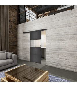 Glasschiebetür BLACK-LINE Loft Schwarzeisen Genietet 29 Blickdicht