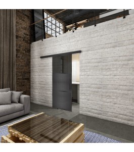 Glasschiebetür BLACK-LINE Loft Schwarzeisen Genietet 15 Auf Grauglas