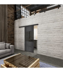 Glasschiebetür BLACK-LINE Loft Schwarzeisen Genietet 28 Auf Grauglas