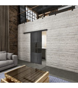Glasschiebetür BLACK-LINE Loft Schwarzeisen Genietet 33 Auf Grauglas