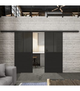 Glasschiebetür BLACK-LINE Loft Schwarzlack 26 Auf Grauglas