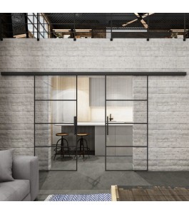 Glasschiebetür BLACK-LINE Loft Schwarzlack 02 Auf Klarglas