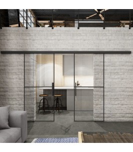 Glasschiebetür BLACK-LINE Loft Schwarzlack 04 Auf Klarglas