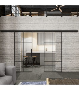 Glasschiebetür BLACK-LINE Loft Schwarzlack 06 Auf Klarglas