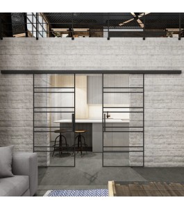 Glasschiebetür BLACK-LINE Loft Schwarzlack 16 Auf Klarglas