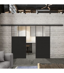 Glasschiebetür BLACK-LINE Loft Schwarzlack 25 Auf Klarglas