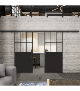 Glasschiebetür BLACK-LINE Loft Schwarzlack 28 Auf Klarglas