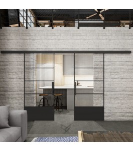 Glasschiebetür BLACK-LINE Loft Schwarzlack 31 Auf Klarglas