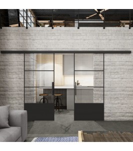 Glasschiebetür BLACK-LINE Loft Schwarzlack 32 Auf Klarglas